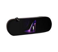 QGWDYYJQ Elegant Purple High Heels with Lipstick Printed Leather Pencil Case Stationery Organizer Portable Pencil Bag