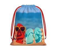 QGWDYYJQ Flip-Flops on a Sandy Beach printed Drawstring Gift Bag Gift Wrapping Bag Party Decoration