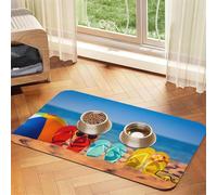 Qgwdyyjq Flip-Flops On A Sandy Beach Printed Pet Absorbent Leather Tablecloth Non-Slip Placemat