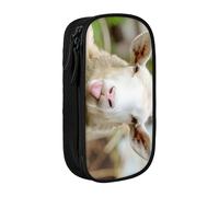 QGWDYYJQ Funny Naughty Sheep Tongue Cute Animal Printed Large Capacity Double Layer Pencil Case Stationery Case Portable Organiser
