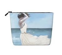 QGWDYYJQ Girl On A Windy Beach Printed Fake Hemp Makeup Bag Daily Storage Bag Travel Toiletry Bag