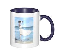 QGWDYYJQ Girl On A Windy Beach Printed Mug Ceramic Mug Decorate The Beverage Cup