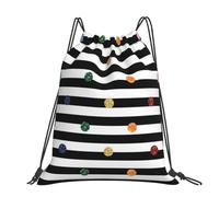 QGWDYYJQ Glitter Rainbow Polka Dot Stripe Black and White printed Large-sized casual drawstring backpack Drawstring Bag Gym Bag