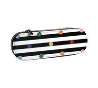 QGWDYYJQ Glitter Rainbow Polka Dot Stripe Black and White Printed Leather Pencil Case Stationery Organizer Portable Pencil Bag