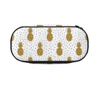 QGWDYYJQ Gold Glitter Pineapples Fruit Printed Pencil Bag Stationery Organiser Portable Pencil Case