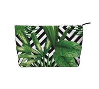 QGWDYYJQ Green Leaves of Palm Tree Tropical Plant Printed Corduroy Makeup Bag Travel Toiletry Bag Portable Cosmetic Bag