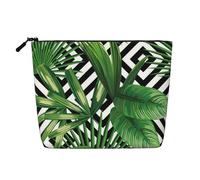 QGWDYYJQ Green Leaves of Palm Tree Tropical Plant Printed Fake Hemp Makeup Bag Daily Storage Bag Travel Toiletry Bag