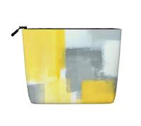 QGWDYYJQ Grey and Yellow Abstract Art Painting Printed Fake Hemp Makeup Bag Daily Storage Bag Travel Toiletry Bag