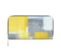 QGWDYYJQ Grey and Yellow Abstract Art Painting Printed Genuine Leather Hand Wallet Portable Zip Wallet