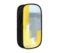QGWDYYJQ Grey and Yellow Abstract Art Painting Printed Large Capacity Double Layer Pencil Case Stationery Case Portable Organiser