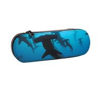 QGWDYYJQ Hammerhead Sharks Printed Leather Pencil Case Stationery Organizer Portable Pencil Bag
