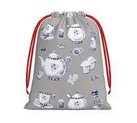 QGWDYYJQ Hand Drawn Teapots and Cups printed Drawstring Gift Bag Gift Wrapping Bag Party Decoration