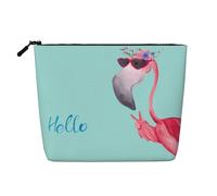 QGWDYYJQ Hello Glasses Flamingo Printed Fake Hemp Makeup Bag Daily Storage Bag Travel Toiletry Bag