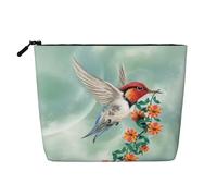 QGWDYYJQ Hummingbird is Flying with Flowered Branch Printed Fake Hemp Makeup Bag Daily Storage Bag Travel Toiletry Bag