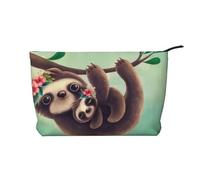 QGWDYYJQ Lazy Cute Sloth Hanging The Branches Printed Corduroy Makeup Bag Travel Toiletry Bag Portable Cosmetic Bag