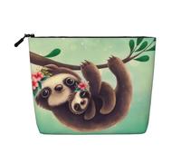 QGWDYYJQ Lazy Cute Sloth Hanging The Branches Printed Fake Hemp Makeup Bag Daily Storage Bag Travel Toiletry Bag