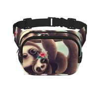 QGWDYYJQ Lazy Cute Sloth Hanging The Branches Printed Square Double Layer Waist Bag Waist Pack Travel Bag