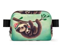 QGWDYYJQ Lazy Cute Sloth Hanging the Branches printed Square-shaped fashionable Waist bag Waist Pack Travel Bag