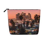 QGWDYYJQ Los Angeles Palm Trees Printed Fake Hemp Makeup Bag Daily Storage Bag Travel Toiletry Bag