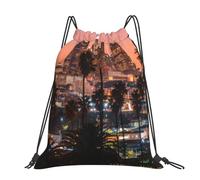 QGWDYYJQ Los Angeles Palm Trees printed Large-sized casual drawstring backpack Drawstring Bag Gym Bag