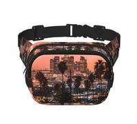 QGWDYYJQ Los Angeles Palm Trees Printed Square Double Layer Waist Bag Waist Pack Travel Bag