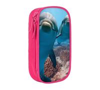 QGWDYYJQ Ocean Animal Funny Dolphin Printed Large Capacity Double Layer Pencil Case Stationery Case Portable Organiser