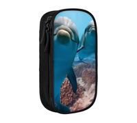 QGWDYYJQ Ocean Animal Funny Dolphin Printed Large Capacity Double Layer Pencil Case Stationery Case Portable Organiser