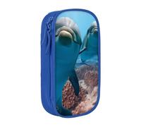 QGWDYYJQ Ocean Animal Funny Dolphin Printed Large Capacity Double Layer Pencil Case Stationery Case Portable Organiser