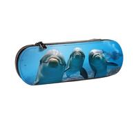 QGWDYYJQ Ocean Animal Funny Dolphin Printed Leather Pencil Case Stationery Organizer Portable Pencil Bag