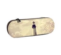 QGWDYYJQ Old Lighthouse Printed Leather Pencil Case Stationery Organizer Portable Pencil Bag
