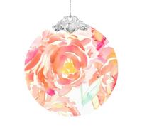 QGWDYYJQ Peach Peony printed Round Glass Christmas Pendant Christmas Decoration