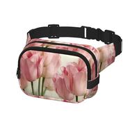 QGWDYYJQ Pink Tulips Printed Square Double Layer Waist Bag Waist Pack Travel Bag