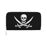 QGWDYYJQ Pirate Flag Printed Genuine Leather Hand Wallet Portable Zip Wallet