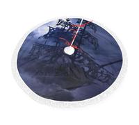 QGWDYYJQ Pirate sailboat full moon printed Christmas Tree Skirts Christmas Tree Decorations Christmas Tree Base Covers
