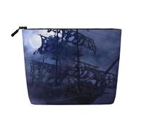 QGWDYYJQ Pirate Sailboat Full Moon Printed Fake Hemp Makeup Bag Daily Storage Bag Travel Toiletry Bag