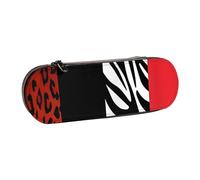 QGWDYYJQ Red Leopard and Zebra Animal Printed Leather Pencil Case Stationery Organizer Portable Pencil Bag