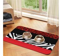 Qgwdyyjq Red Leopard And Zebra Animal Printed Pet Absorbent Leather Tablecloth Non-Slip Placemat