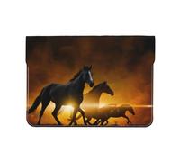 QGWDYYJQ Running Black Horses printed Leather Laptop Sleeve Laptop Protective Case