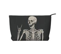 QGWDYYJQ Skull Rock Roll Skeleton Bone Printed Corduroy Makeup Bag Travel Toiletry Bag Portable Cosmetic Bag