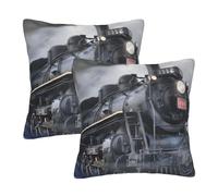 QGWDYYJQ Steam Train Clouds printed Square pillow Set of 2 Throw Pillow Cover