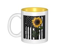 QGWDYYJQ Sunflower and American Flag Printed Mug Ceramic Mug Decorate the Beverage Cup