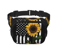 QGWDYYJQ Sunflower and American Flag Printed Square Double Layer Waist Bag Waist Pack Travel Bag