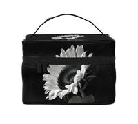 QGWDYYJQ Sunflower Black Grey Printed Cosmetic Bag Makeup Bag Travel Toiletry Bag