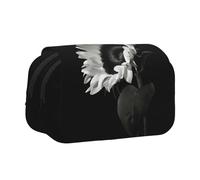 QGWDYYJQ Sunflower Black Grey Printed Double Clamshell Pen Case Stationery Case Portable Organiser
