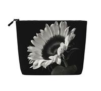 QGWDYYJQ Sunflower Black Grey Printed Fake Hemp Makeup Bag Daily Storage Bag Travel Toiletry Bag