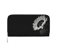 QGWDYYJQ Sunflower Black Grey Printed Genuine Leather Hand Wallet Portable Zip Wallet