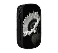 QGWDYYJQ Sunflower Black Grey Printed Large Capacity Double Layer Pencil Case Stationery Case Portable Organiser