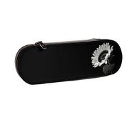 QGWDYYJQ Sunflower Black Grey Printed Leather Pencil Case Stationery Organizer Portable Pencil Bag