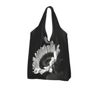 QGWDYYJQ Sunflower Black Grey printed Portable shopping bag Reusable Shoulder Bag