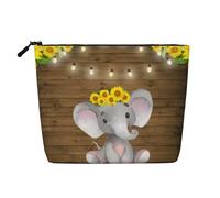 QGWDYYJQ Sunflower Elephant Wooden Floor Printed Fake Hemp Makeup Bag Daily Storage Bag Travel Toiletry Bag